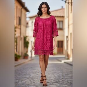 Chic Lace Off-Shoulder Blouse in Vibrant Pink